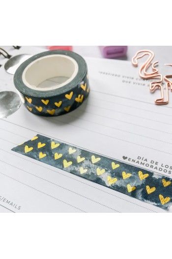 Washi Tape Corazones Oro Rosa